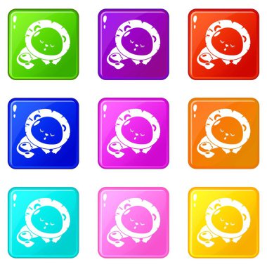 Uyuyan aslan simgeleri 9 renk koleksiyonu ayarlayın