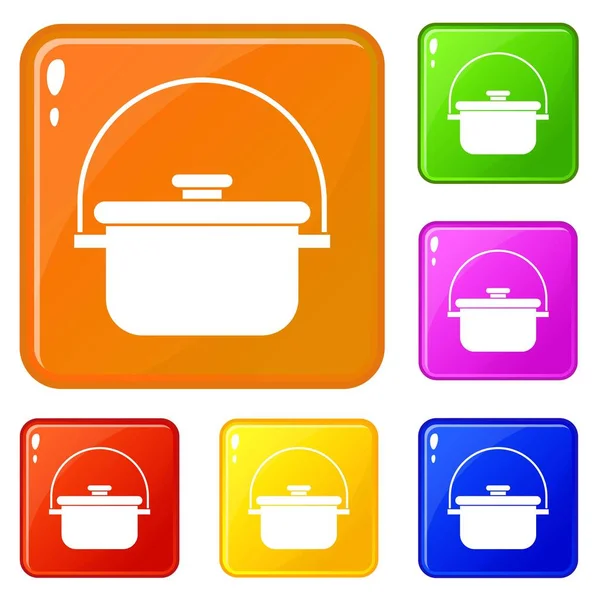 Cooking cauldron icons set vector color — Stock Vector