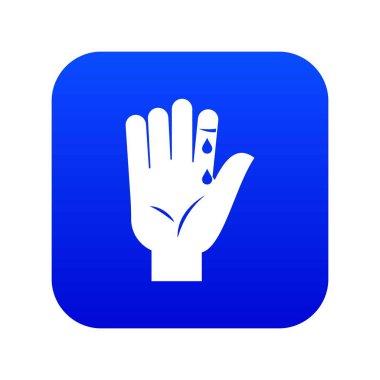 Kan damlama simgesi dijital mavi ile parmak