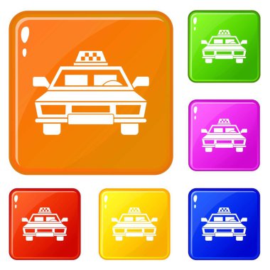 Taksi araba simgeleri vektör renk seti