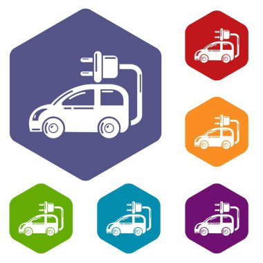 Elektrikli araba simgeleri vektör hexahedron