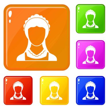 Temizlik ev hizmeti hizmetçi simgeleri vektör renk seti