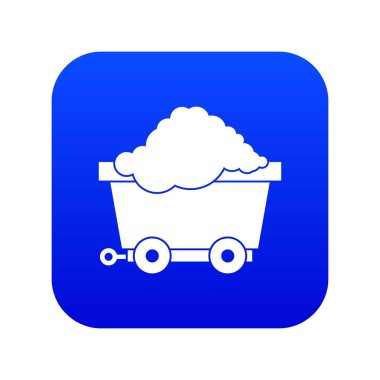 Kömür simgesi dijital mavi ile tekerlekler üzerinde Sepeti