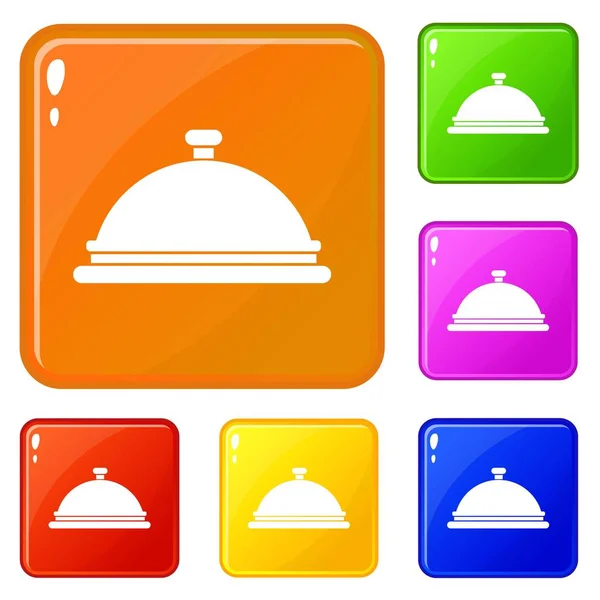 餐厅 cloche 图标设置矢量颜色 — 图库矢量图片