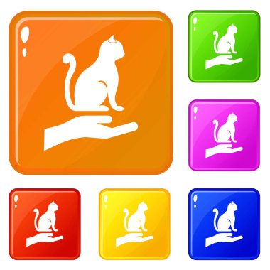 Kedi simgelerini tutan el vektör rengini ayarlar