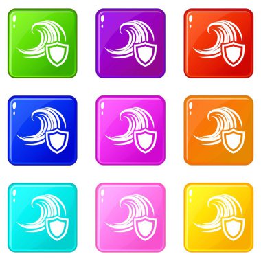 Sel koruma simgeleri 9 renk koleksiyonu ayarlamak