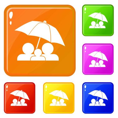 Şemsiye simgeleri altında aile vektör renk ayarlamak