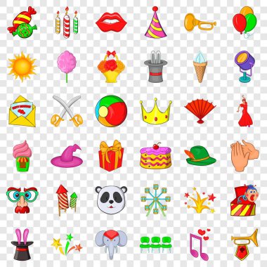 Sirk Icons set seyahat, karikatür tarzı