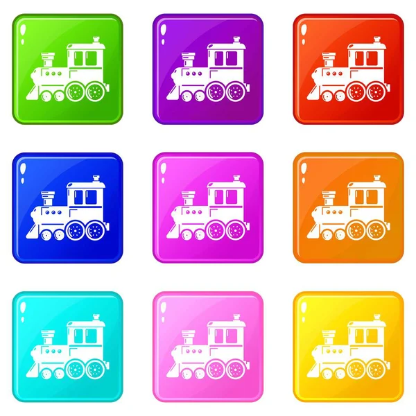 Lokomotive Symbole Set 9 Farbkollektion — Stockvektor