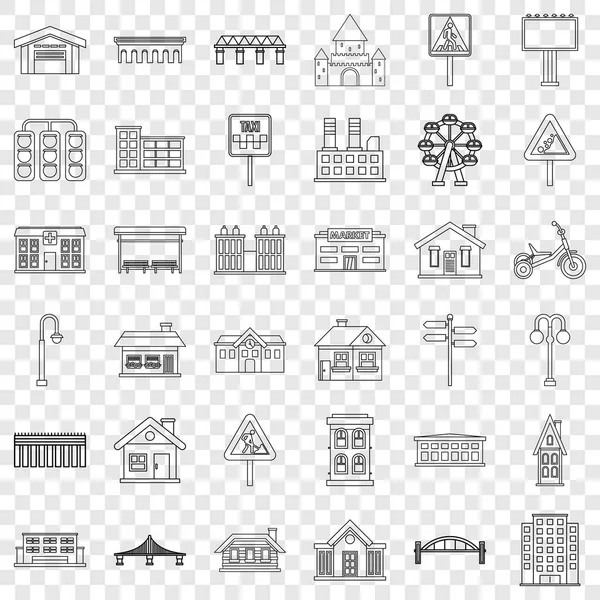 Conjunto de iconos urbanos, estilo de contorno — Vector de stock