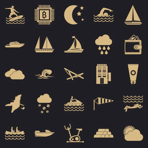 Water exercise icons set, simple style