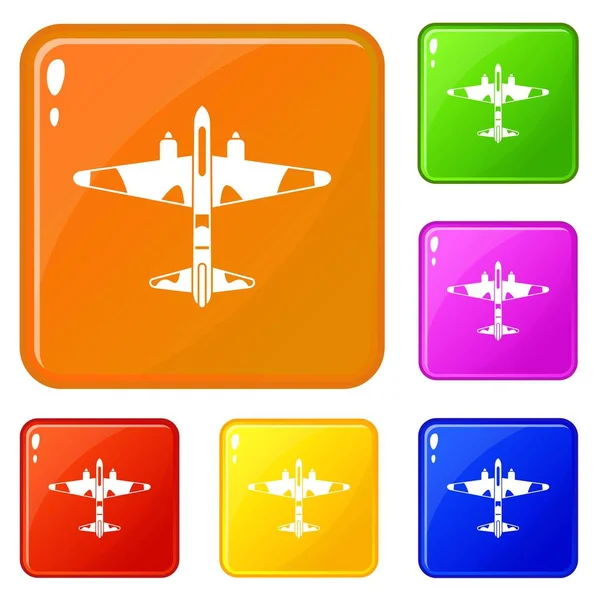 Military fighter aircraft icons set vector color — Stock Vector