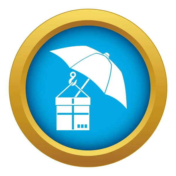 Guarda-chuva e um ícone de caixa de papelão vetor azul isolado — Vetor de Stock