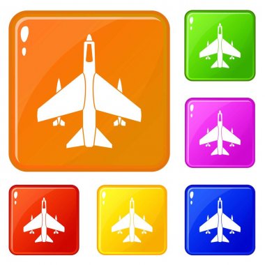 Silahlı savaş uçağı simgeleri vektör renk seti