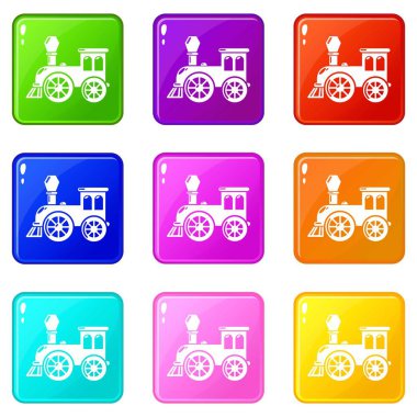 Eski tren simgeleri 9 renk koleksiyonu ayarlayın