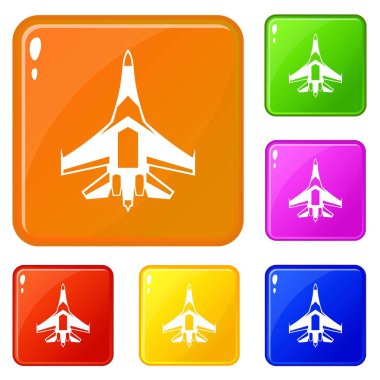 Jet avcı uçağı simgeleri vektör rengini ayarlar