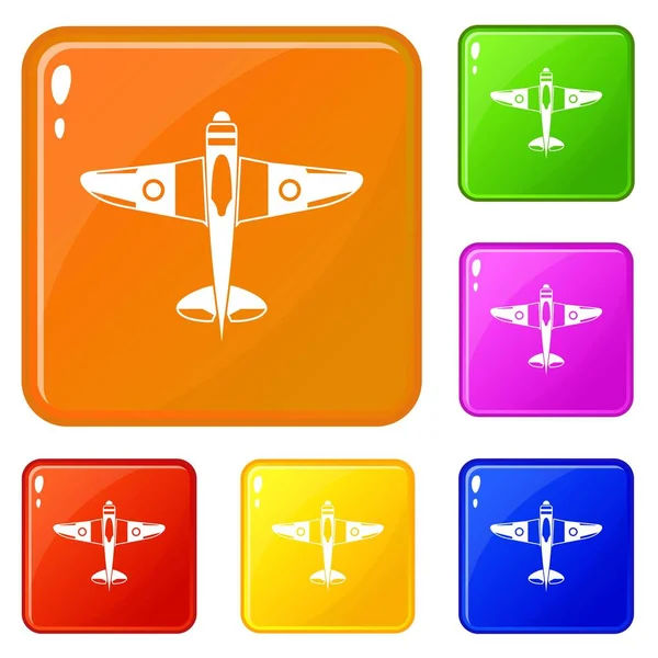 Iconos de avión de combate militar conjunto vector de color — Vector de stock