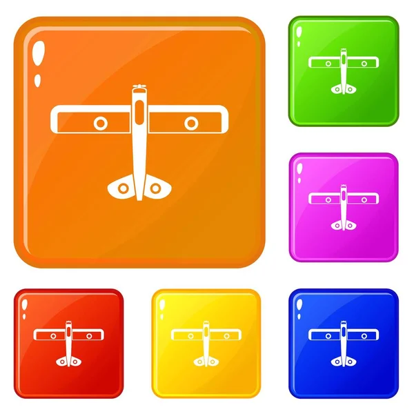 Military fighter plane icons set vector color — Stock Vector