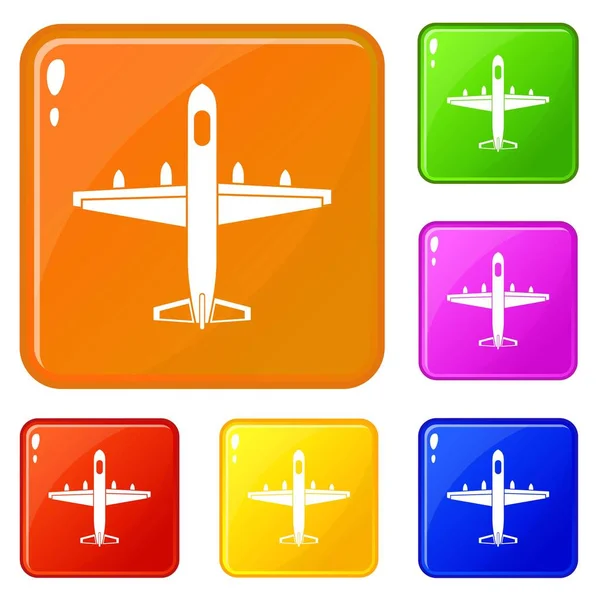 Iconos de avión militar conjunto vector de color — Vector de stock