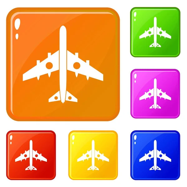 Military fighter plane icons set vector color — Stock Vector