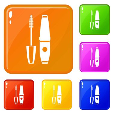 Maskara, maskara fırça simgeleri vektör renk seti