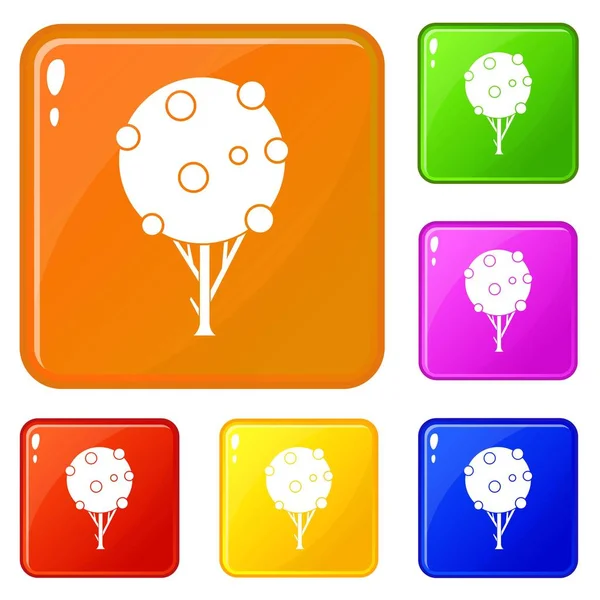 Árbol con iconos de frutas set vector de color — Archivo Imágenes Vectoriales