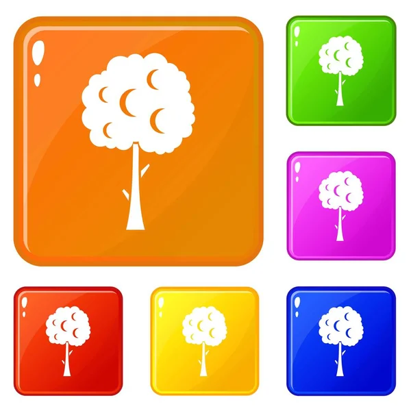 Träd med sfäriska krona ikoner ange vektor färg — Stock vektor