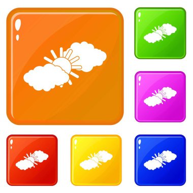 Güneş ve bulutlar simgeleri vektör rengini ayarlar