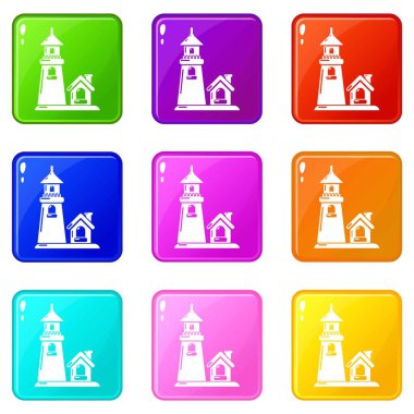 Kule ve ev simgeleri 9 renk koleksiyonu ayarlayın