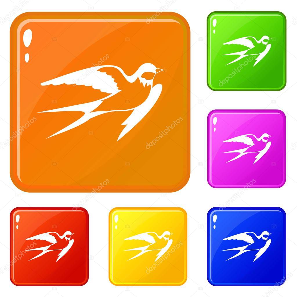 Barn swallow icons set vector color