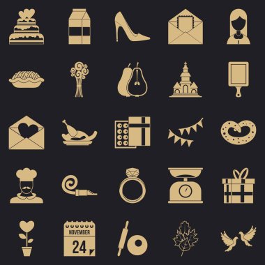 Romantik eğlence Icons set, basit tarzı