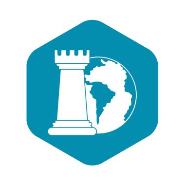 Dünya gezegen ve satranç kalesi simgesi, basit tarzı