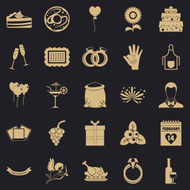 Romantik bir akşam yemeği Icons set, basit tarzı
