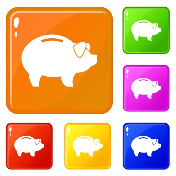 Schweinchen-Symbole setzen Vektorfarbe — Stockvektor