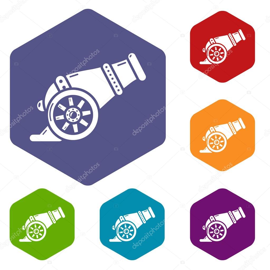 Fire gun icons vector colorful hexahedron set collection isolated on white