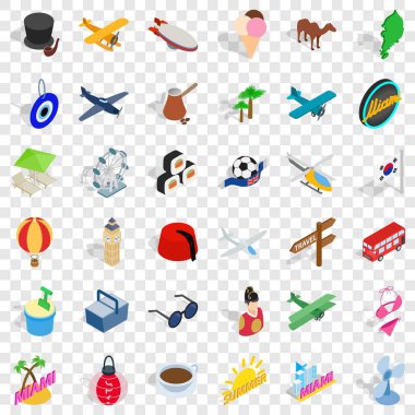 Seyahat Icons set, izometrik stili