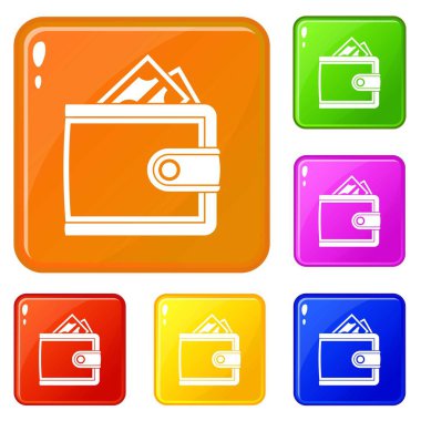 Deri çanta simgeleri vektör renk seti