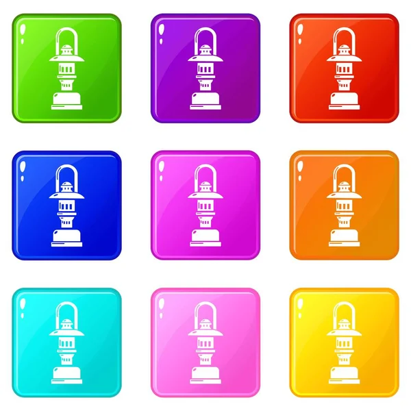 Olie lamp icons set 9 kleur collectie — Stockvector