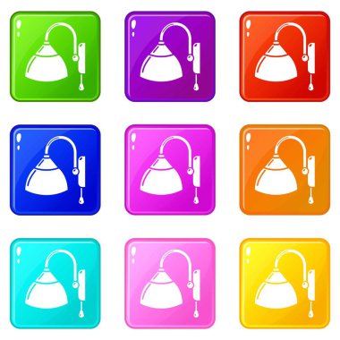 Duvar lambası simgeleri 9 renk koleksiyonu ayarlayın