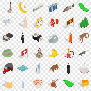 Turistik cazibe Icons set, izometrik stili
