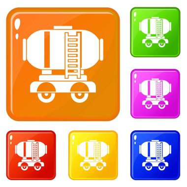 Yağ simgeleri vektör renk ayarlamak ile Waggon depolama tankı