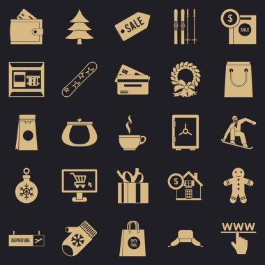 Kış alışveriş Icons set basit tarzı