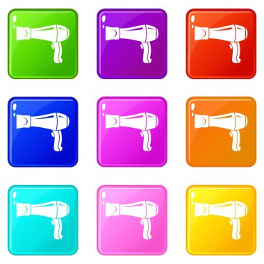 Saç kurutma makinesi simgeler 9 renk koleksiyonu ayarla