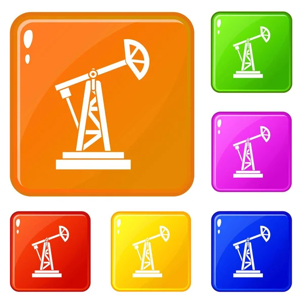 Icone dell'impianto petrolifero impostare il colore vettoriale — Vettoriale Stock