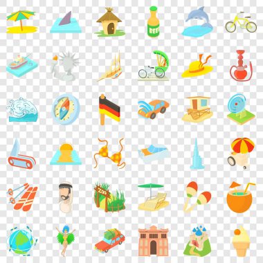 İyi yolculuklar Icons set, karikatür tarzı