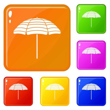 Plaj Şemsiye simgeler vektör renk ayarla