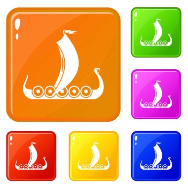 Ortaçağ tekne simgeleri vektör renk ayarlamak