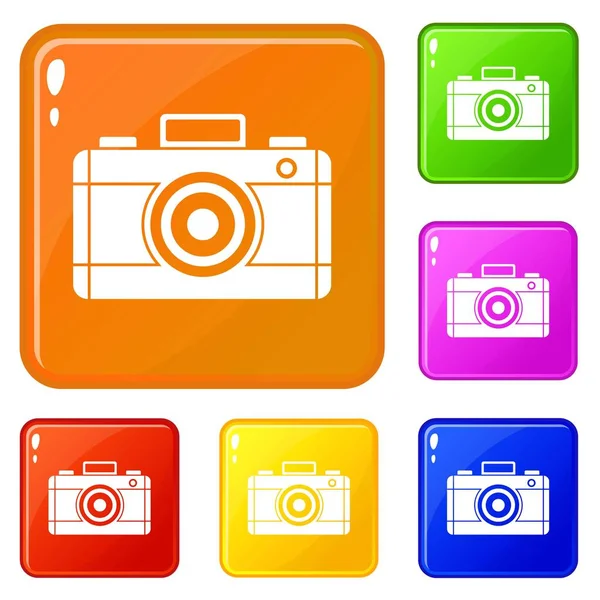 Iconos de cámara de fotos set vector de color — Vector de stock