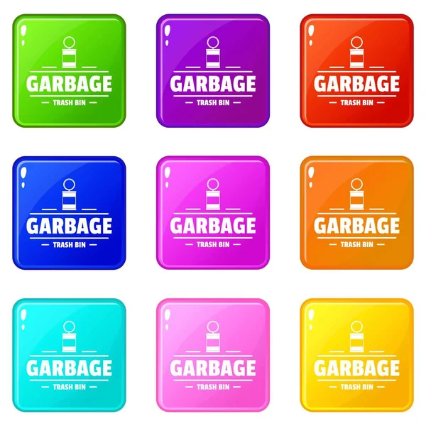 Papelera basura iconos conjunto de basura 9 colección de colores — Vector de stock