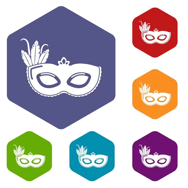 Carnival mask icons vector hexahedron — Stock Vector